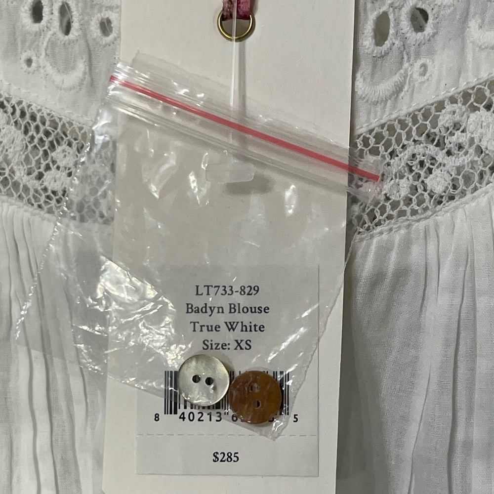 NWT LoveShackFancy Badyn Lace Inset Blouse True White - Size XS - Picture 5 of 7